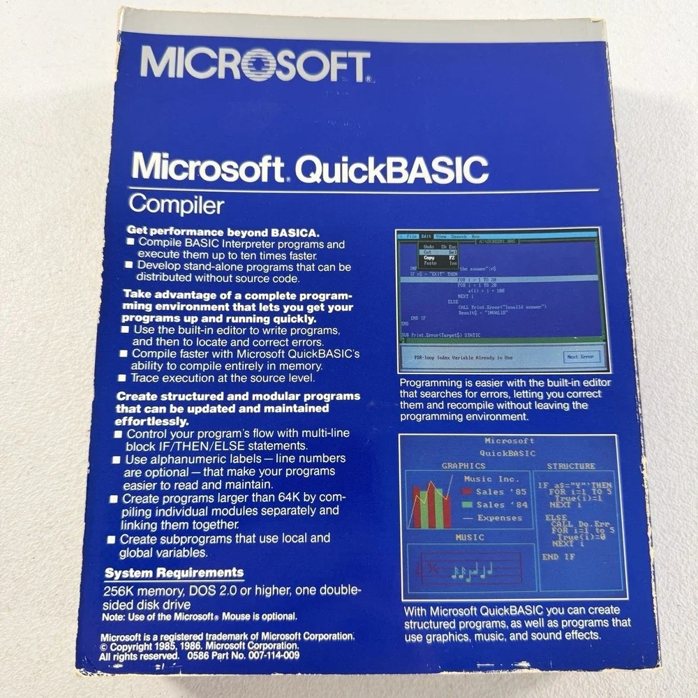 MICROSOFT QuickBASIC Compiler 2.0 for IBM Computers (TPB 1986) Vintage Manual